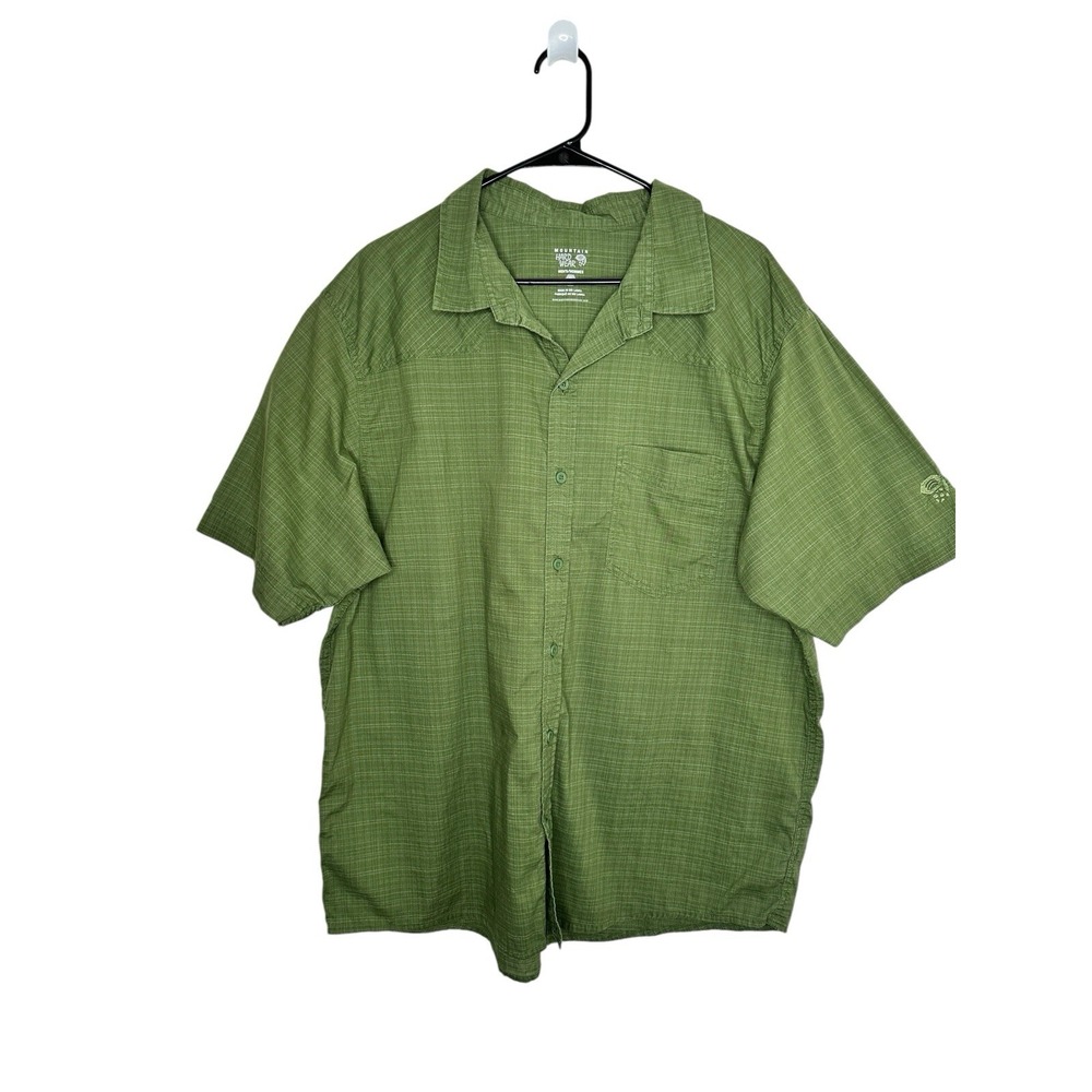 Mountain Hardwear Shirt XL Green Short Sleeve Button Down Grid Textured Hiking